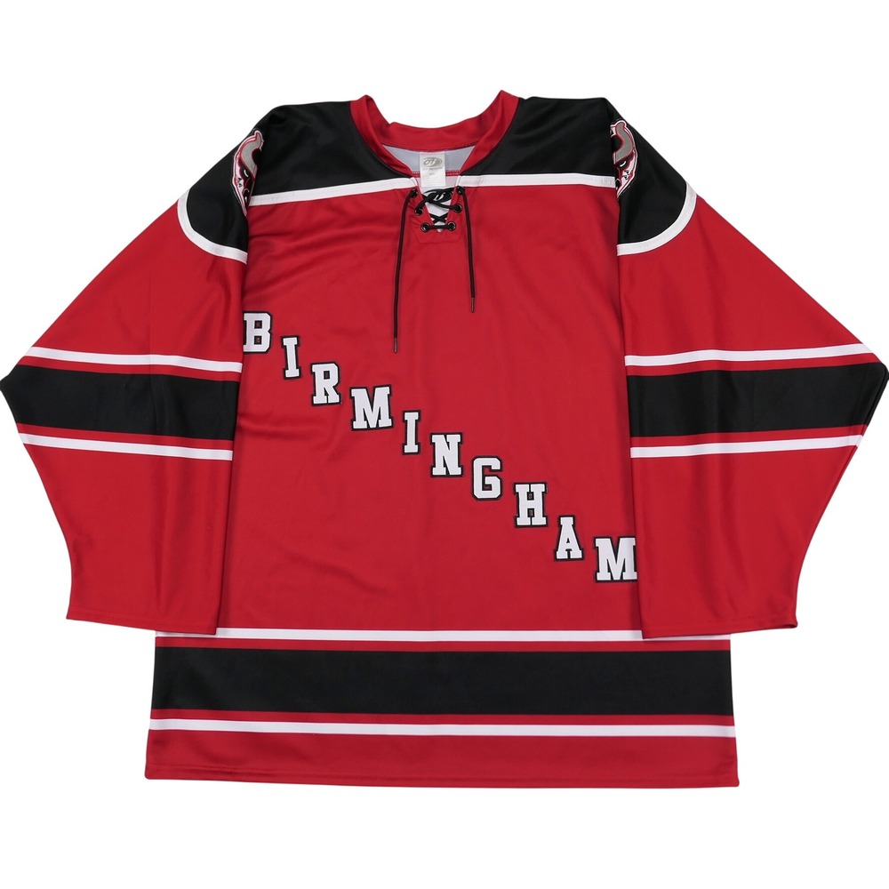 VTG OT Sports Birmingham Bulls Hockey Jersey XXL Red Black Lace Up USA Made ECHL